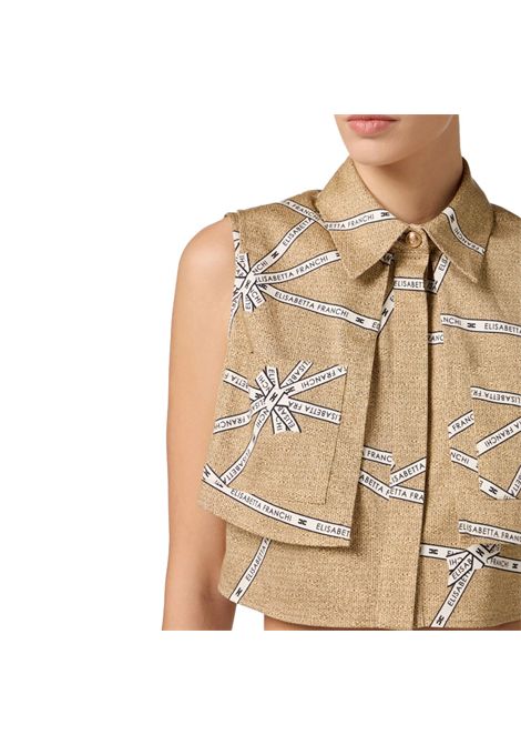 Camicia Elisabetta Franchi donna CA12552E2 BE1 paglia burro taglio boxy con pettorina ELISABETTA FRANCHI | Camicie | CA12552E2BE1